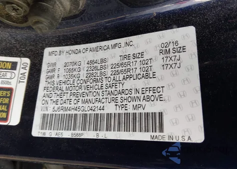 2016 Honda Cr-V Se from USA, damaged, VIN 5J6RM4H45GL042144